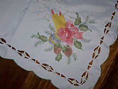 TABLECLOTH WHITE 173 CM X 138 CM EMBROIDED CANDLES